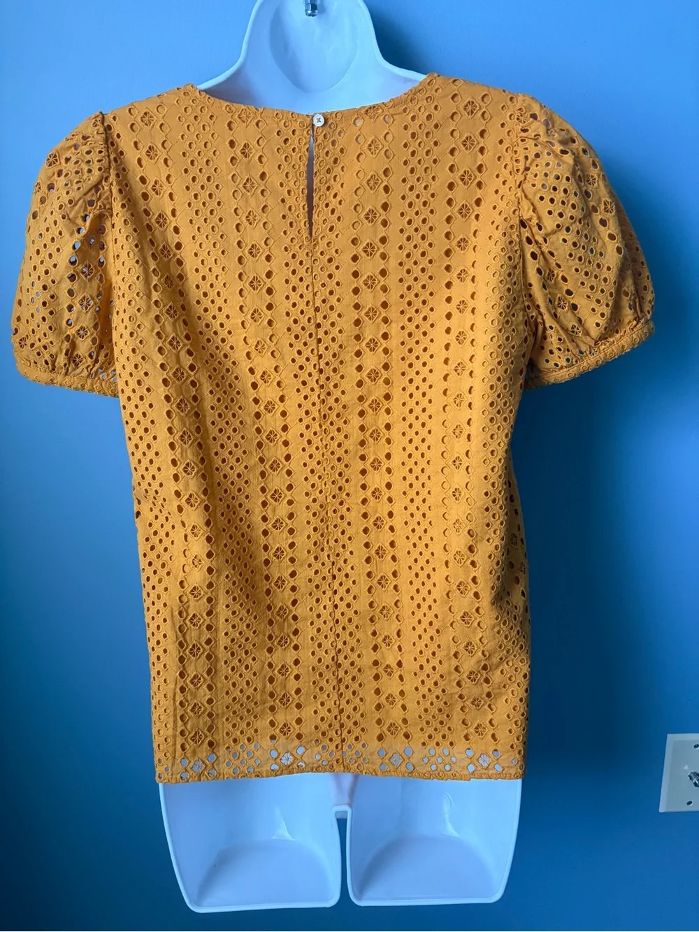 J. Crew Factory Eyelet Puff Sleeve Top, Bronzed Topaz, AL517, Size XS